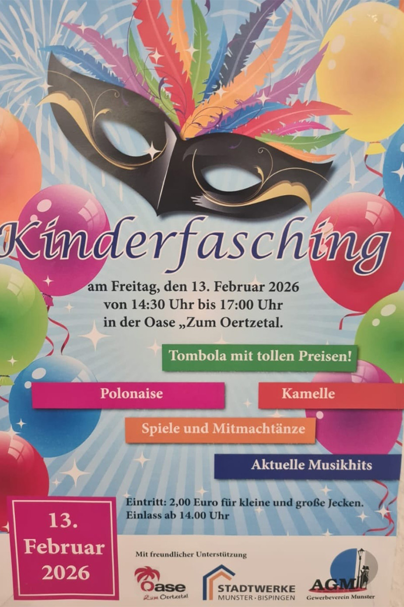 Flyer zum Kinderfasching 2026 in der OASE